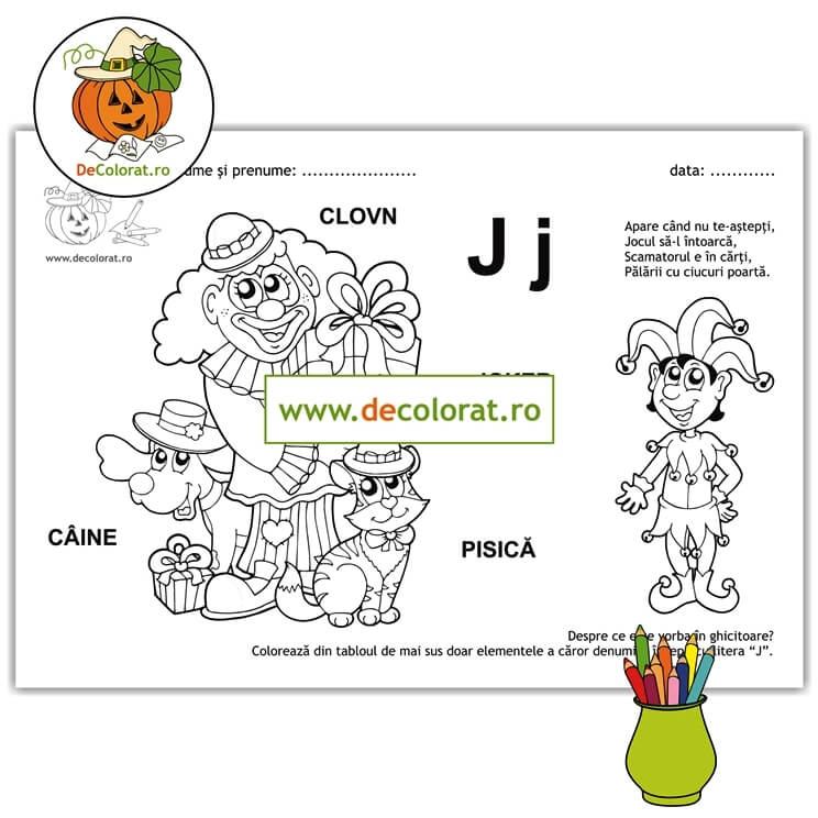 Litera și Sunetul J – fișă de lucru cu ghicitoare (joker)