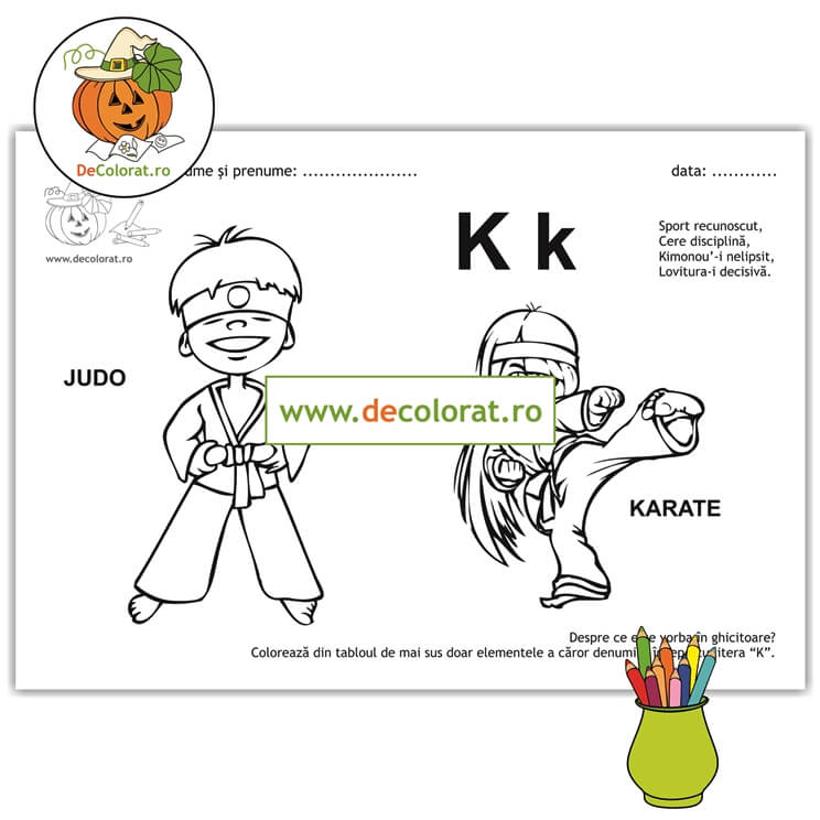 Litera și Sunetul K – fișă de lucru cu ghicitoare (karate)