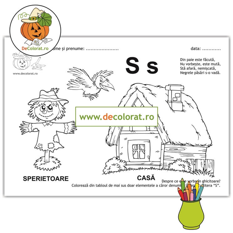 Litera și Sunetul S – fișă de lucru cu ghicitoare (sperietoare)