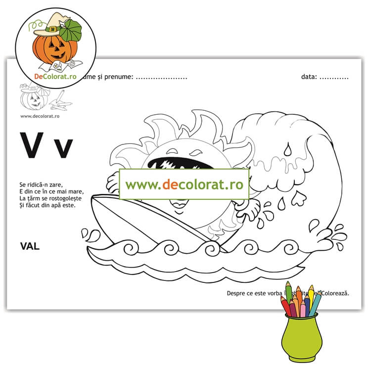 Litera și Sunetul V – fișă de lucru cu ghicitoare (val)