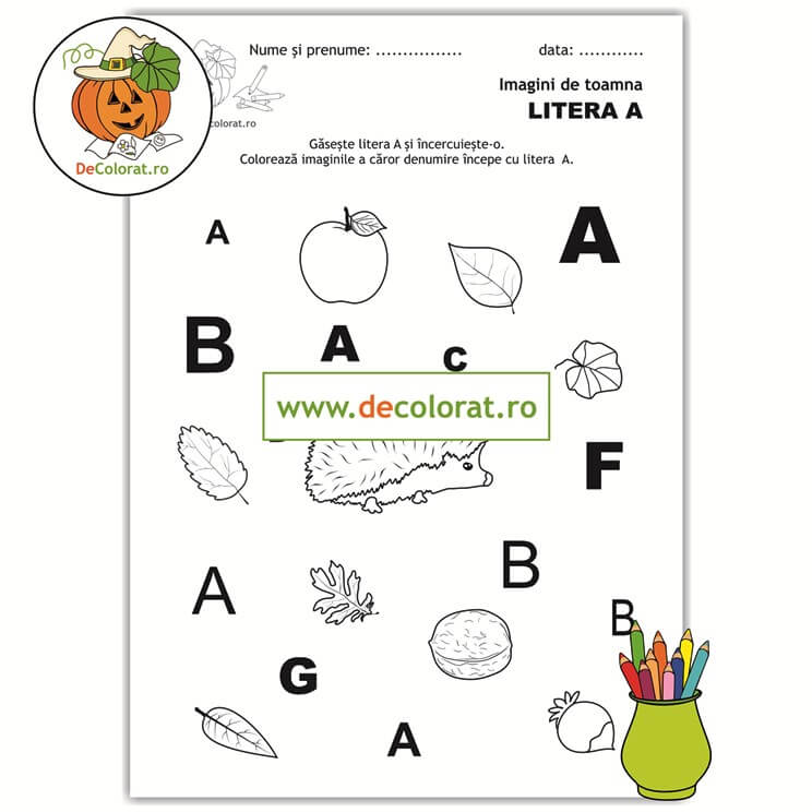 Litera și Sunetul A în imagini de toamnă – fișă de lucru