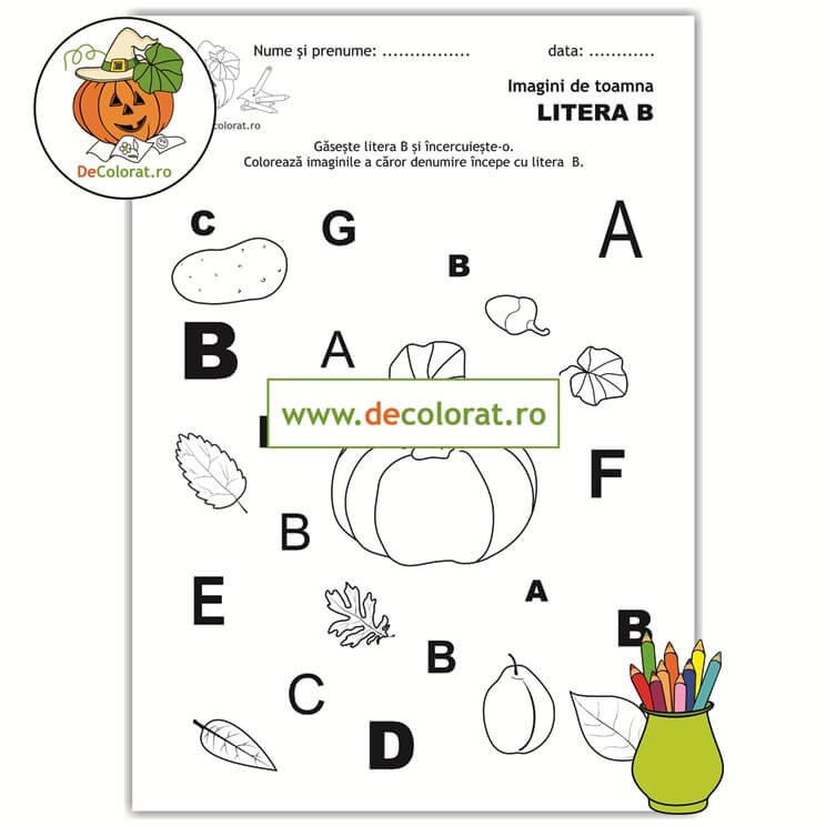 Litera și Sunetul B în imagini de toamnă – fișă de lucru