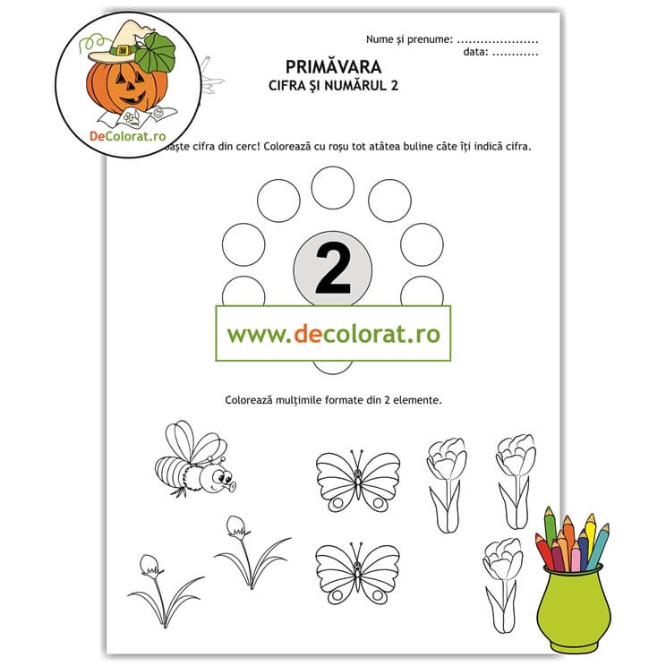 Cifra 2 – fișă de lucru cu elemente de primăvara