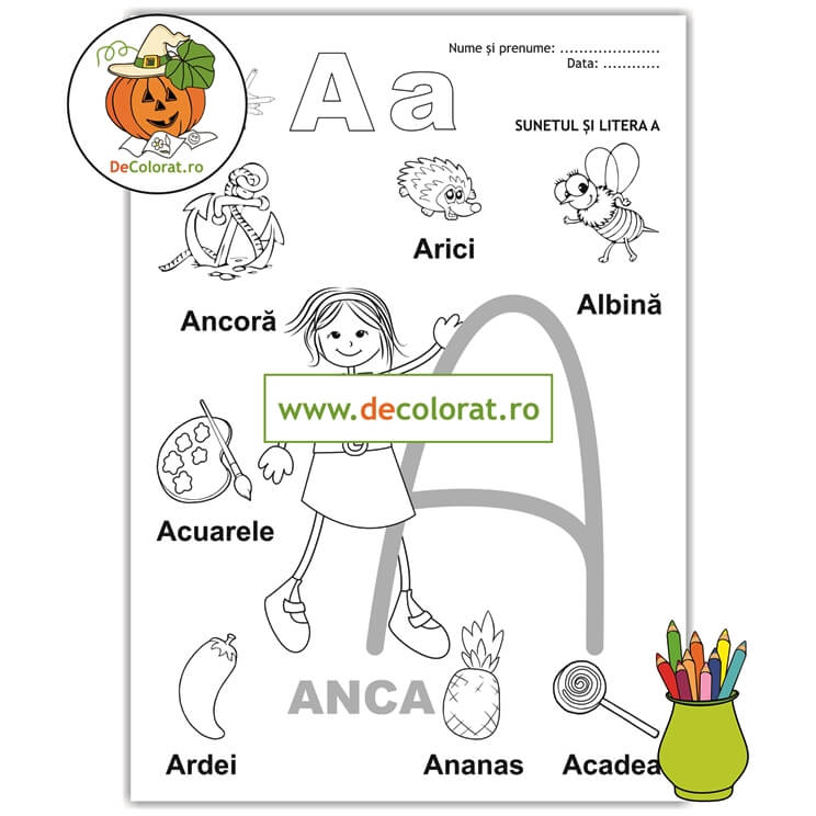 Fișă de lucru cu litera și sunetul A – Să învățăm litera A cu Anca!