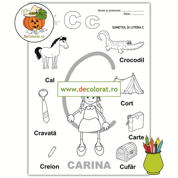 Fișă de lucru cu litera și sunetul C – Să învățăm litera C cu Carina!