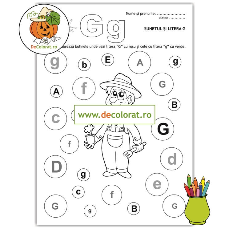 Fișă de lucru cu litera și sunetul G – Să învățăm literele G mare și g mic!