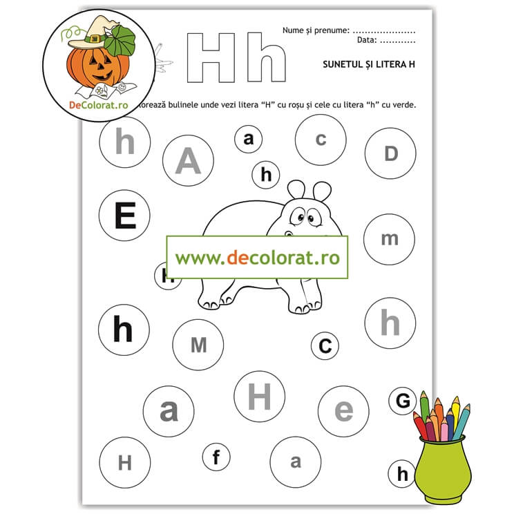 Fișă de lucru cu litera și sunetul H – Să învățăm literele H mare și h mic!