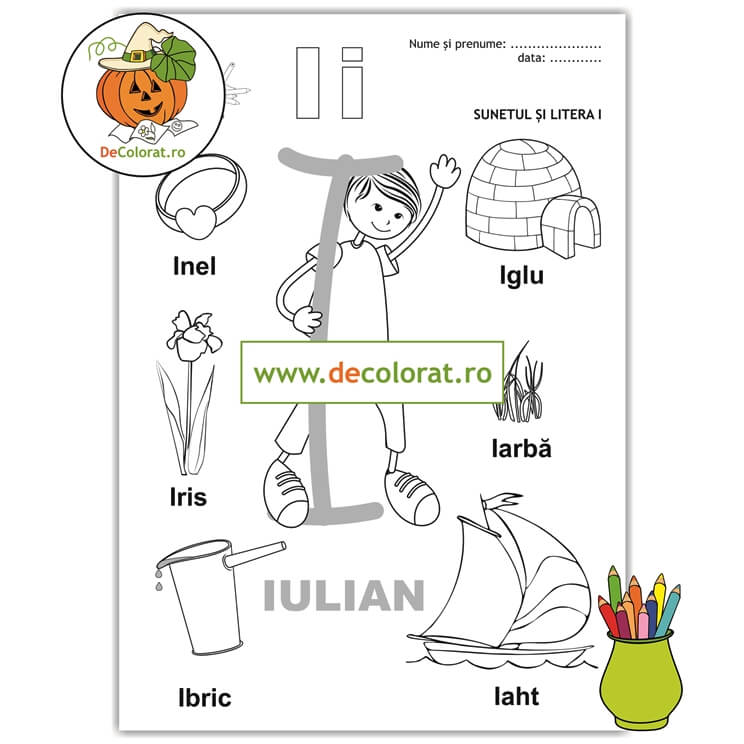 Fișă de lucru cu litera și sunetul I – Să învățăm litera I cu Iulian!