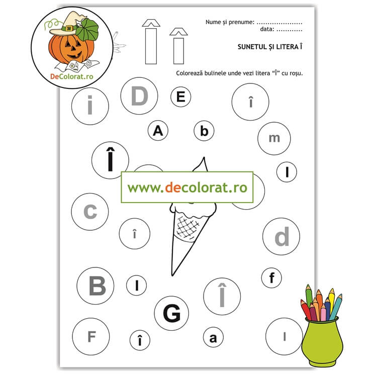 Fișă de lucru cu litera și sunetul Î – Să învățăm literele Î mare și î mic!