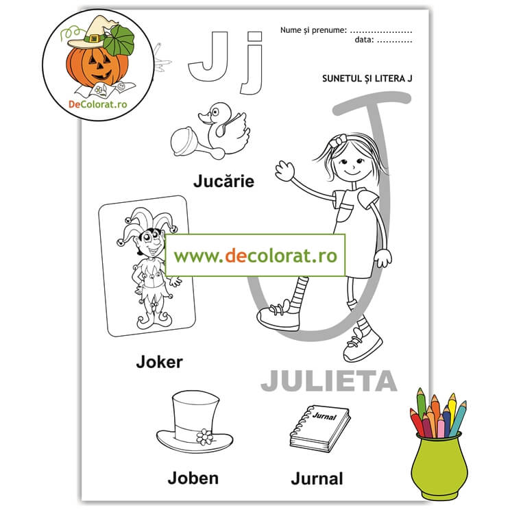 Fișă de lucru cu litera și sunetul J – Să învățăm litera J cu Julieta!