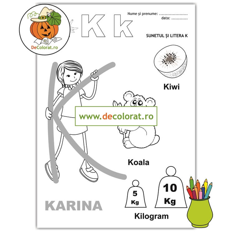 Fișă de lucru cu litera și sunetul K – Să învățăm litera K cu Karina!