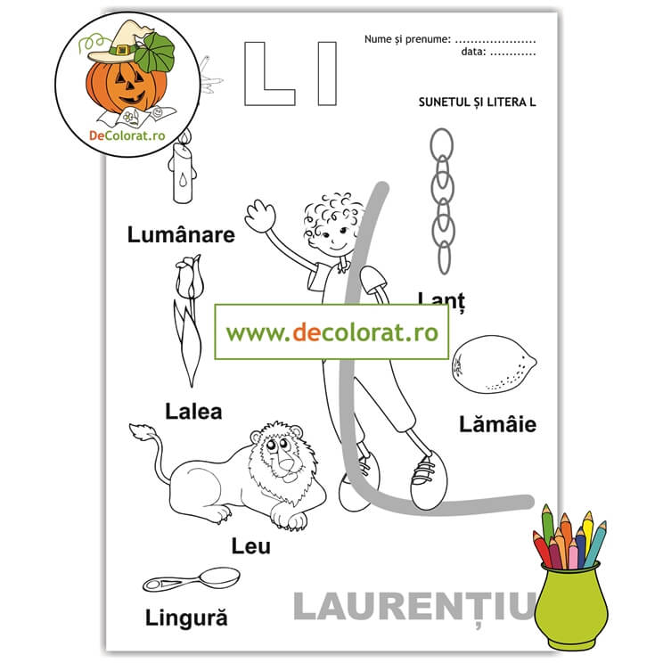 Fișă de lucru cu litera și sunetul L – Să învățăm litera L cu Laurențiu!