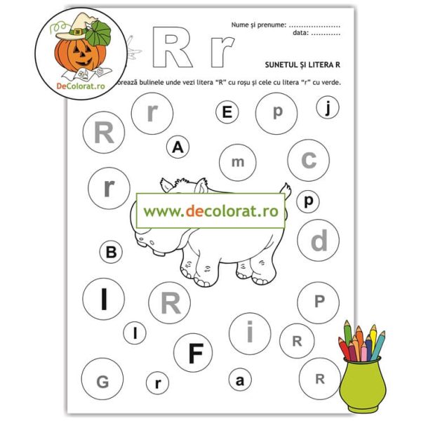 Litera R - fișă de lucru cu ghicitoare (rechin) | DeColorat.ro
