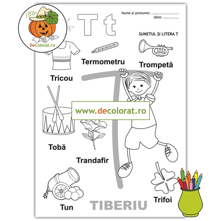 Fișă de lucru cu litera și sunetul T – Să învățăm litera T cu Tiberiu!