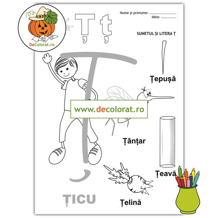 Fișă de lucru cu litera și sunetul Ț – Să învățăm litera Ț cu Țicu!