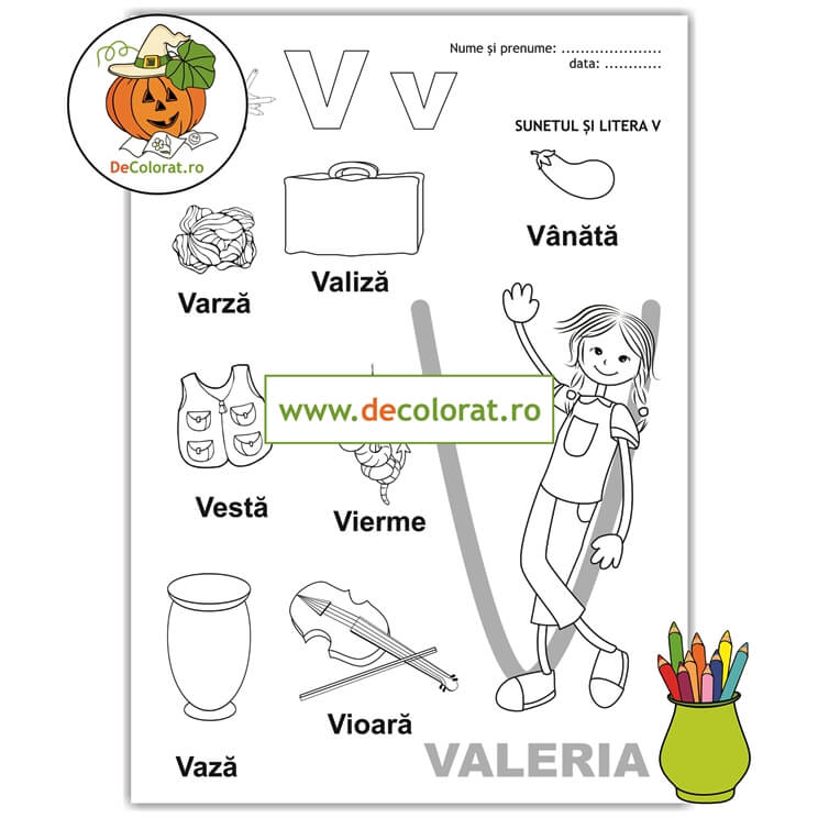 Fișă de lucru cu litera și sunetul V – Să învățăm litera V cu Valeria!