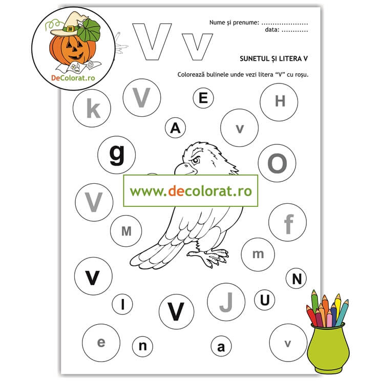 Fișă de lucru cu litera și sunetul V- Să învățăm literele V mare și v mic!