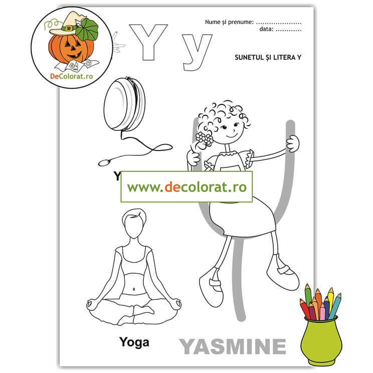 Fișă de lucru cu litera și sunetul Y – Să învățăm litera Y cu Yasmine!