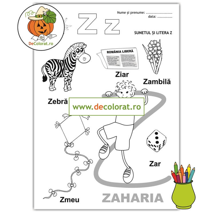 Fișă de lucru cu litera și sunetul Z – Să învățăm litera Z cu Zaharia!