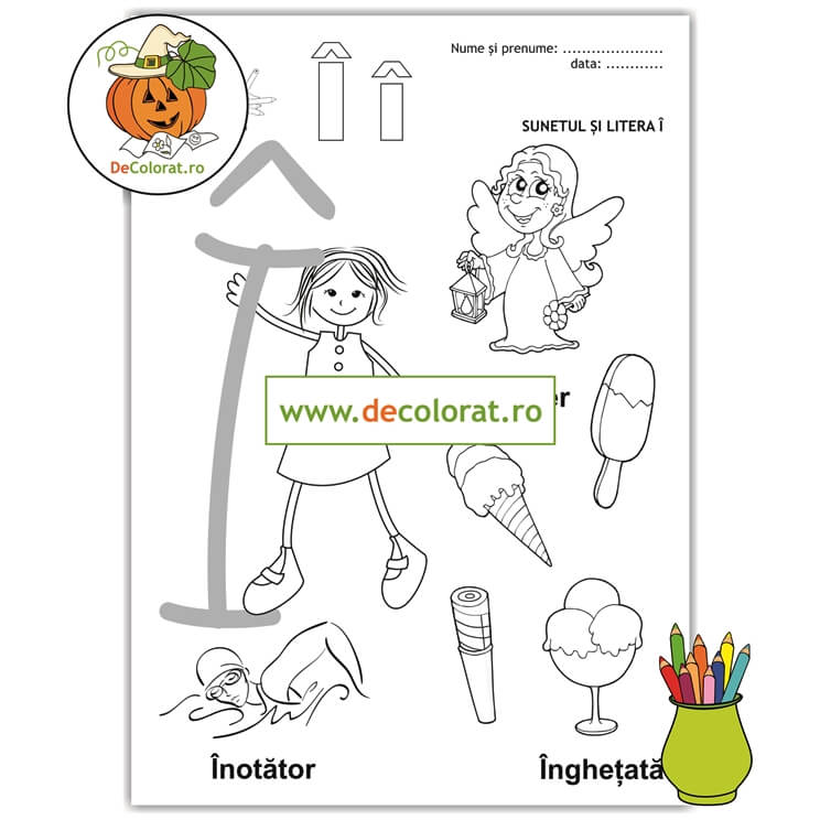 Fișă de lucru cu litera și sunetul Î – Să învățăm litera Î!