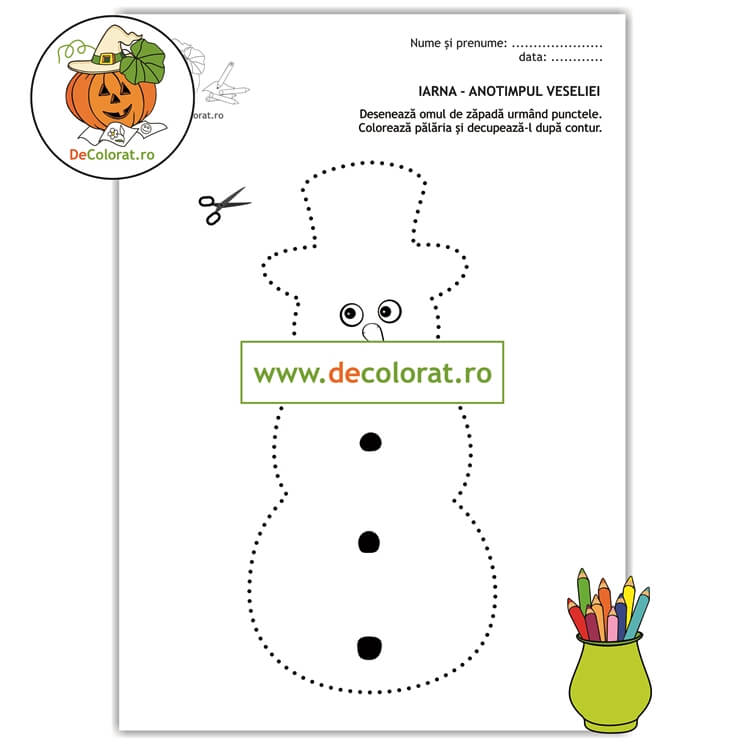 Omul de zăpadă – fișă de trasare și de tăiere după contur