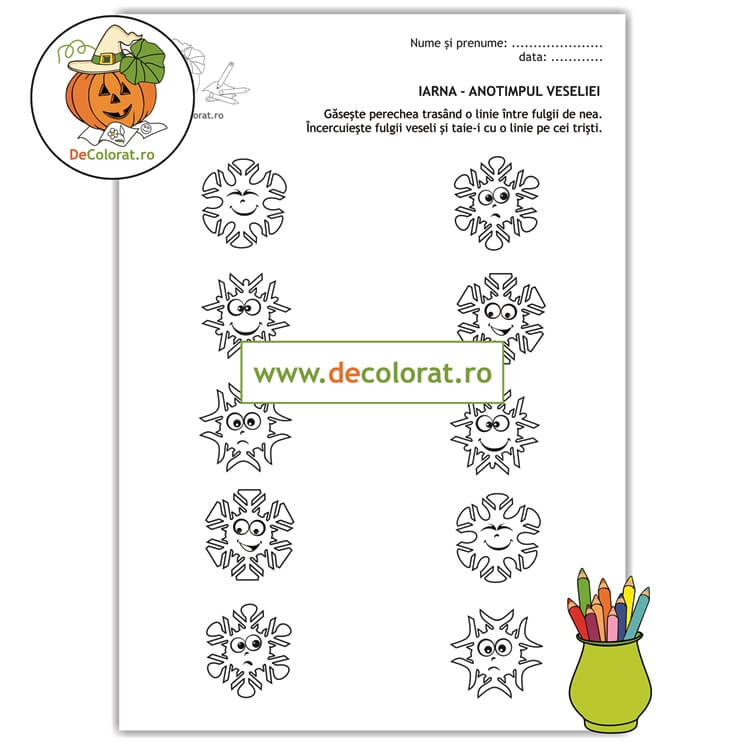 Fulgii de nea – emoții de iarnă – fisa de lucru formare perechi