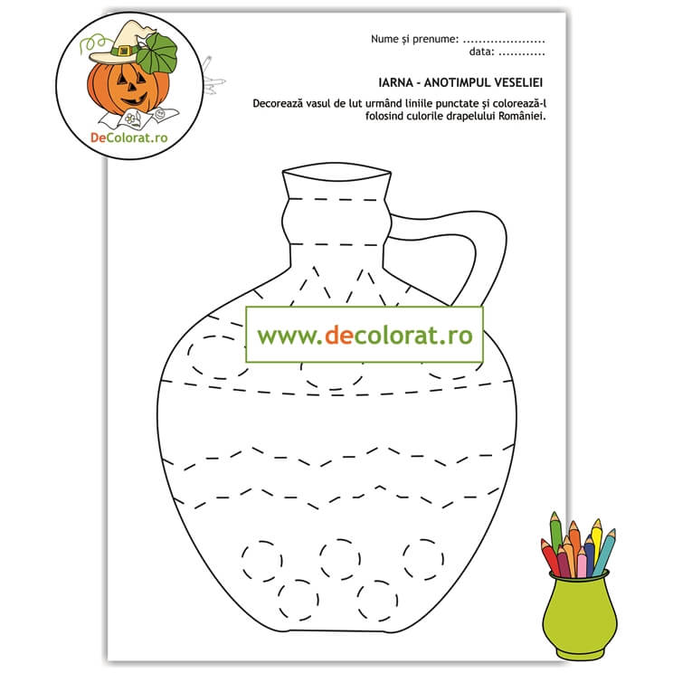Vasul de lut – fișă de lucru cu elemente grafice de ziua națională