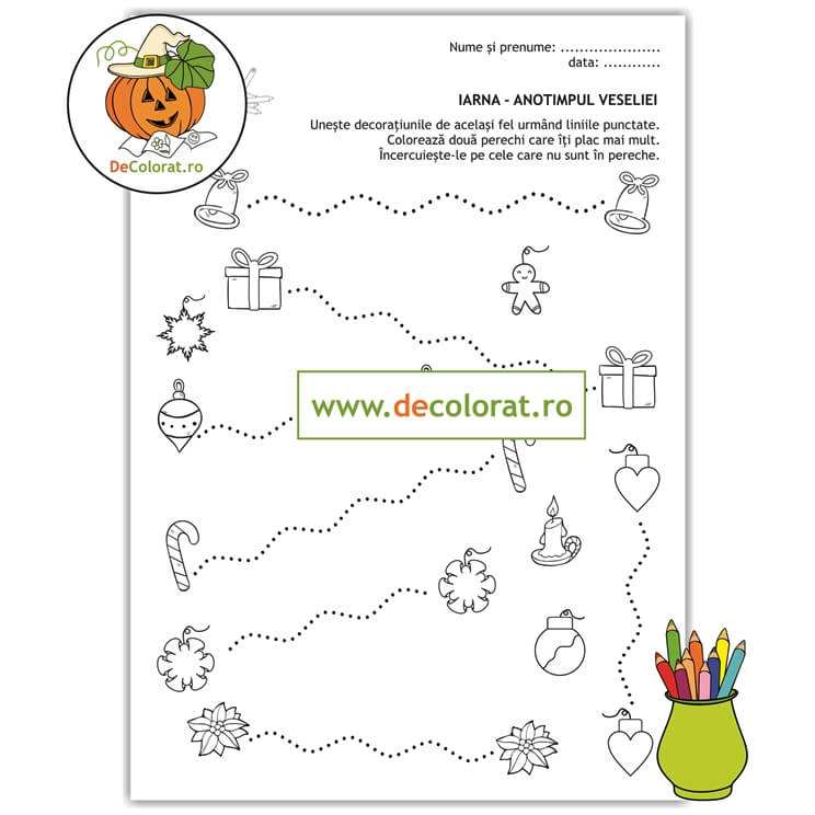 Decorațiuni de crăciun – fișă de trasare și de formare perechi