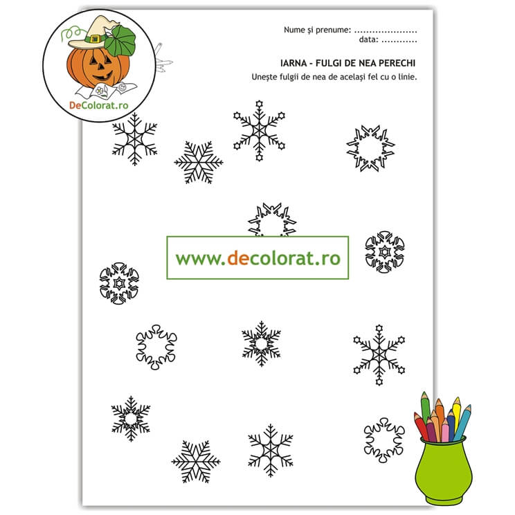 Perechi cu fulgi de nea – fișă de lucru pentru dezvoltarea atenției