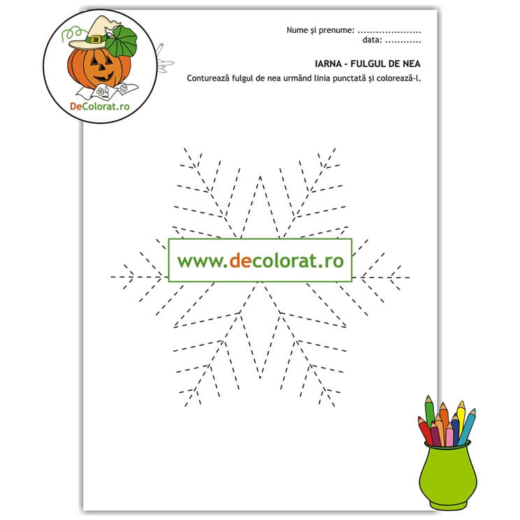 Fulgul de nea – fișă cu linii punctate – activități de iarnă