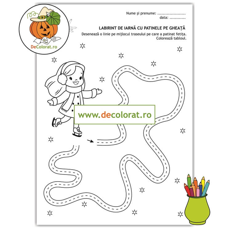 Labirint de iarnă cu patinele pe gheață – fișă de trasare – activitate de iarnă