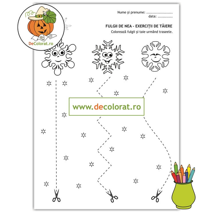 Exerciții de tăiere cu foarfeca cu fulgi de zăpadă – fișă de activitate de iarnă