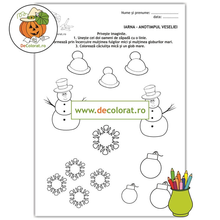 Iarna – fișă de lucru formare mulțimi – comparația mare-mic