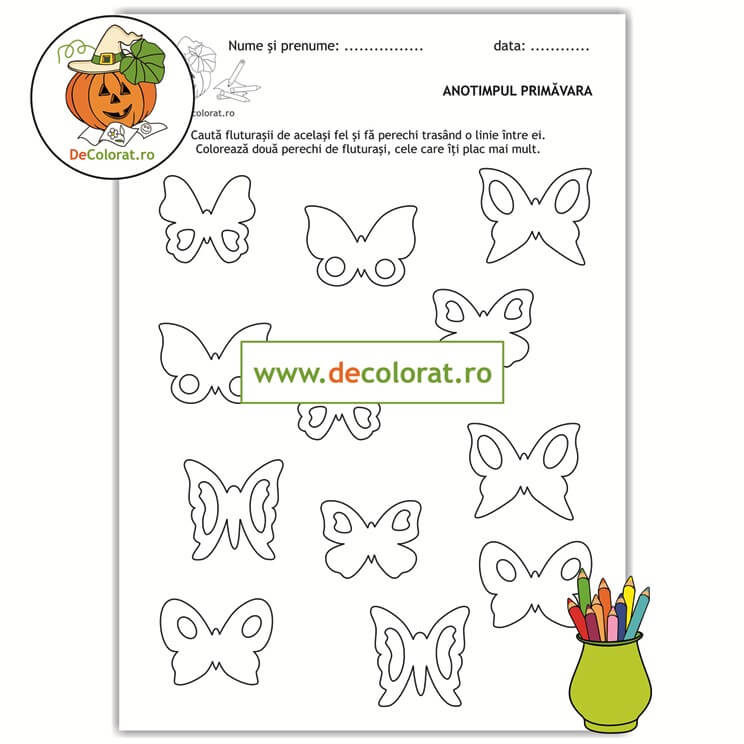 Primăvara – fișă de lucru formare perechi cu fluturi