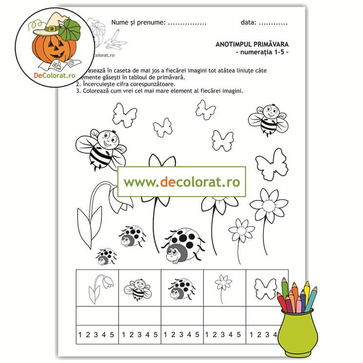 Numerația în limitele 1-5 cu elemente de primăvară