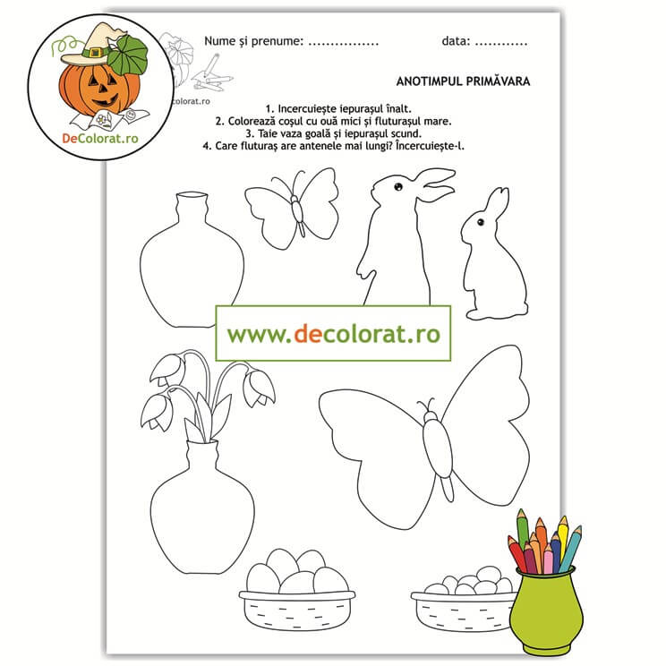 Fișă de lucru cu elemente de primăvară, comparare mărimi