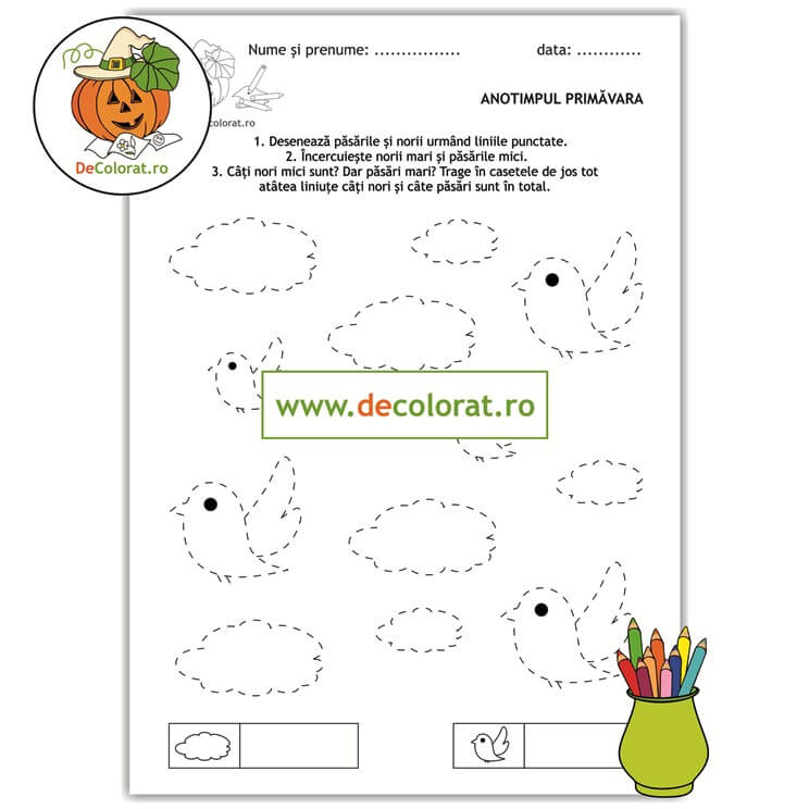 Fișă de lucru cu elemente de primăvară, comparare mărimi