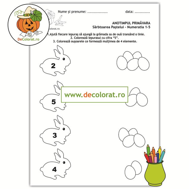 Primăvara – Sărbătoarea paștelui – numeratia în limitele 1-5