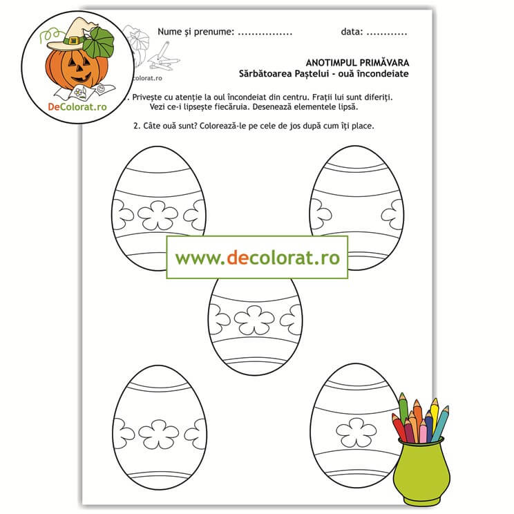 Fișă de lucru pentru dezvoltarea atenției cu ouă încondeiate