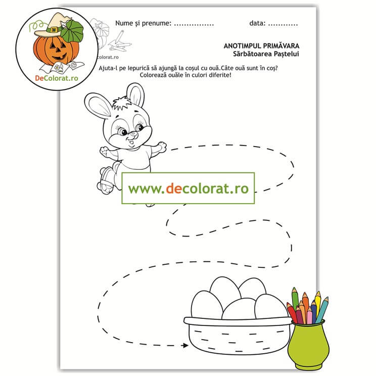 Fișă de trasare cu iepurașul de paste