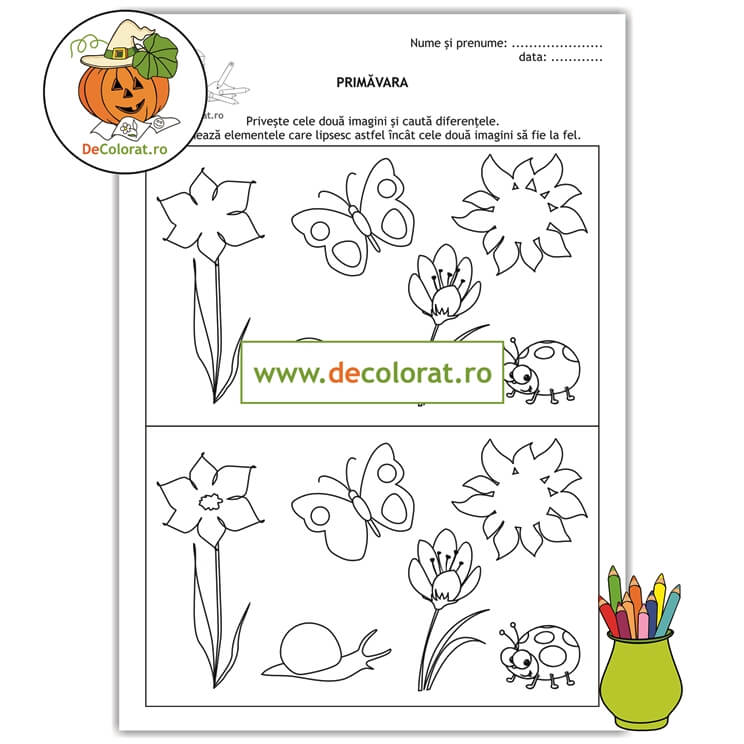 Fișă de lucru – tablou de primăvară – caută diferențele