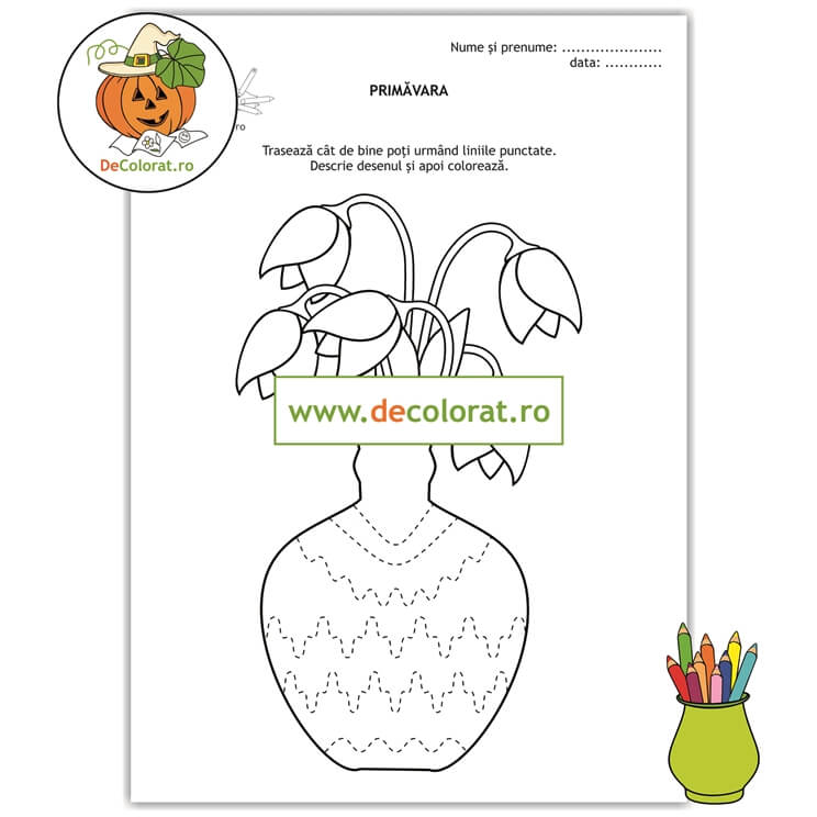 Fișă de lucru cu elemente grafice – vaza cu ghiocei