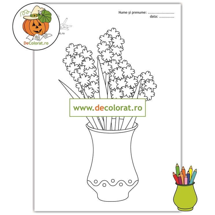 Planșă de colorat – Vaza cu zambile – florile primăverii