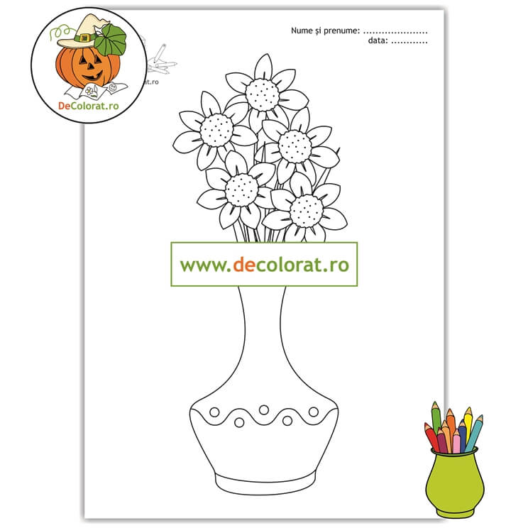 Planșă de colorat – Vaza cu narcise – florile primăverii