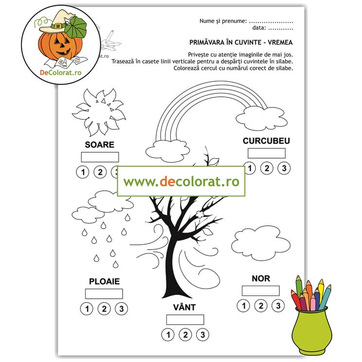 Fișă de lucru cu despărțirea în silabe – primăvara în cuvinte – vremea