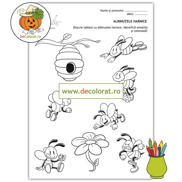Planșă de colorat cu albinele harnice
