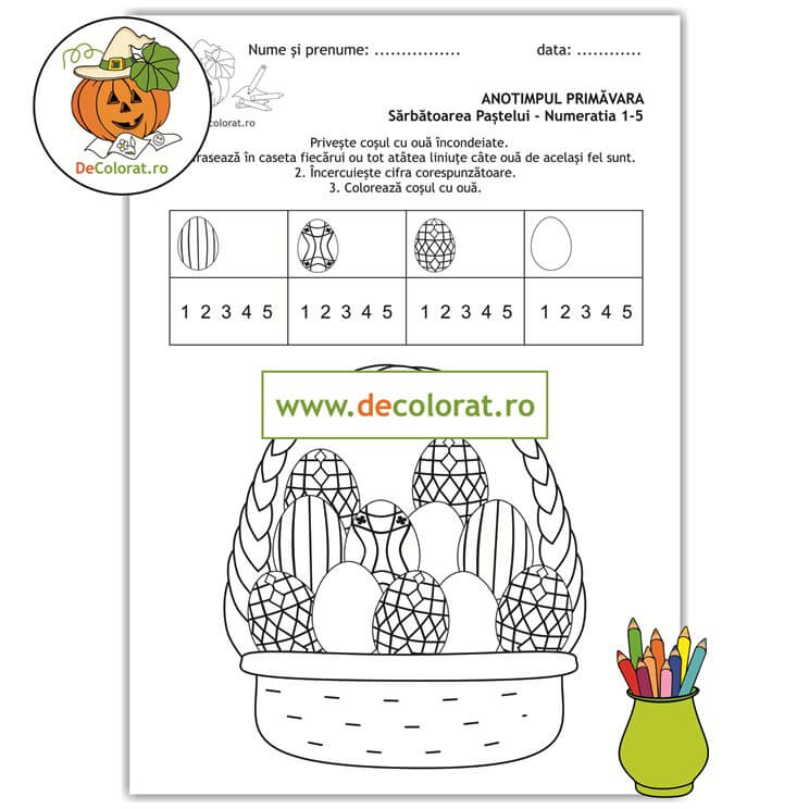 Fișă de lucru  – numerația în limitele 1-5 cu ouă încondeiate