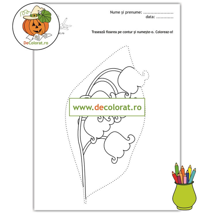 Lăcrămioara – fișă de lucru cu linii punctate cu flori de primăvară