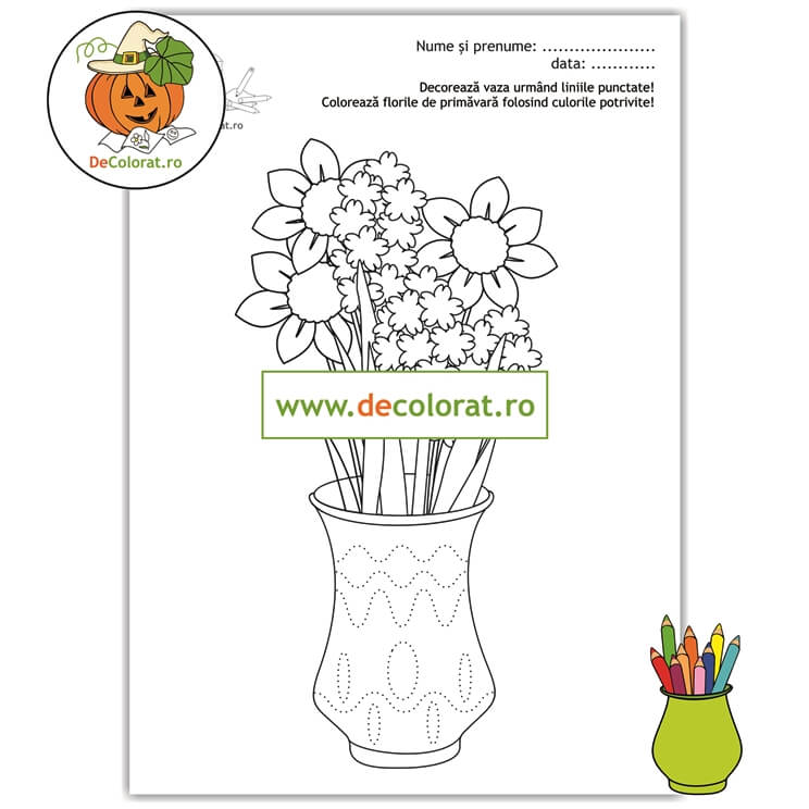 Vază cu flori de primăvară – fișă de lucru cu elemente grafice