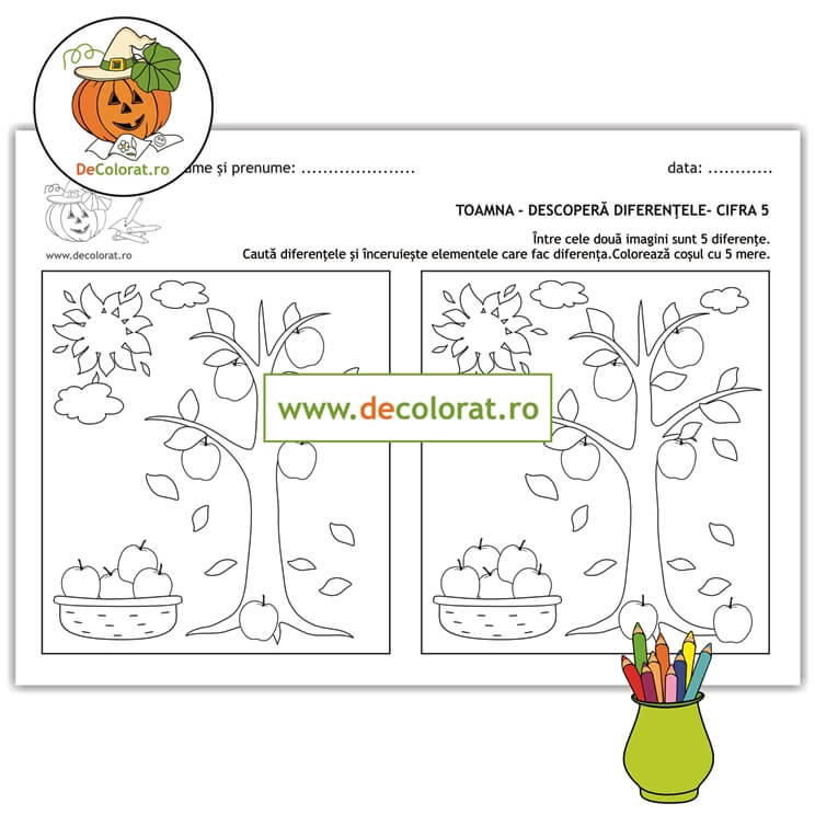 Toamna cea bogată – fișă de lucru – descoperă diferențele – cifra 5